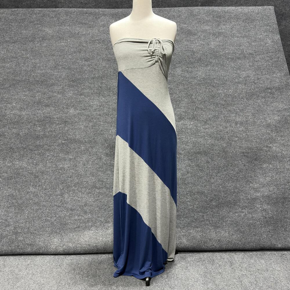 Red Haute Dress Womens Small Heather Gray Light Navy Strapless Maxi MD-1100